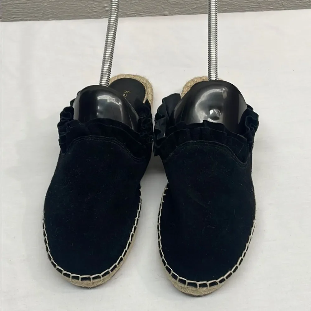 Kate Spade Black Suede Ruffled Espadrille Mules Size 7